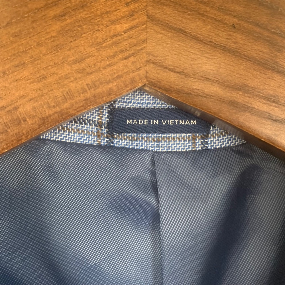 Stafford Classic Fit Linen Blend Blue Windowpane Blazer Size 46Reg - Picture 8 of 12